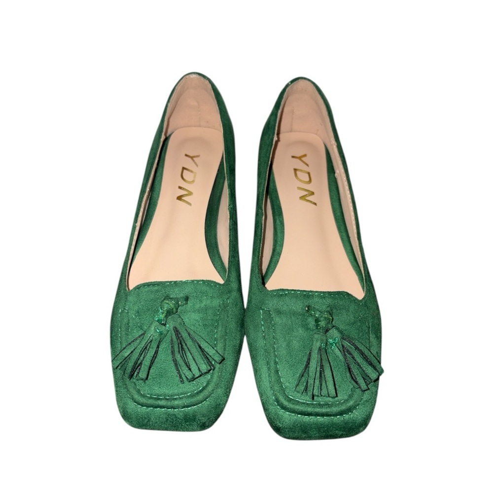YDN Green Tassel Fringed Square Toe Loafer Pumps Low Block Heel Women’s Size 6 - Picture 3 of 9